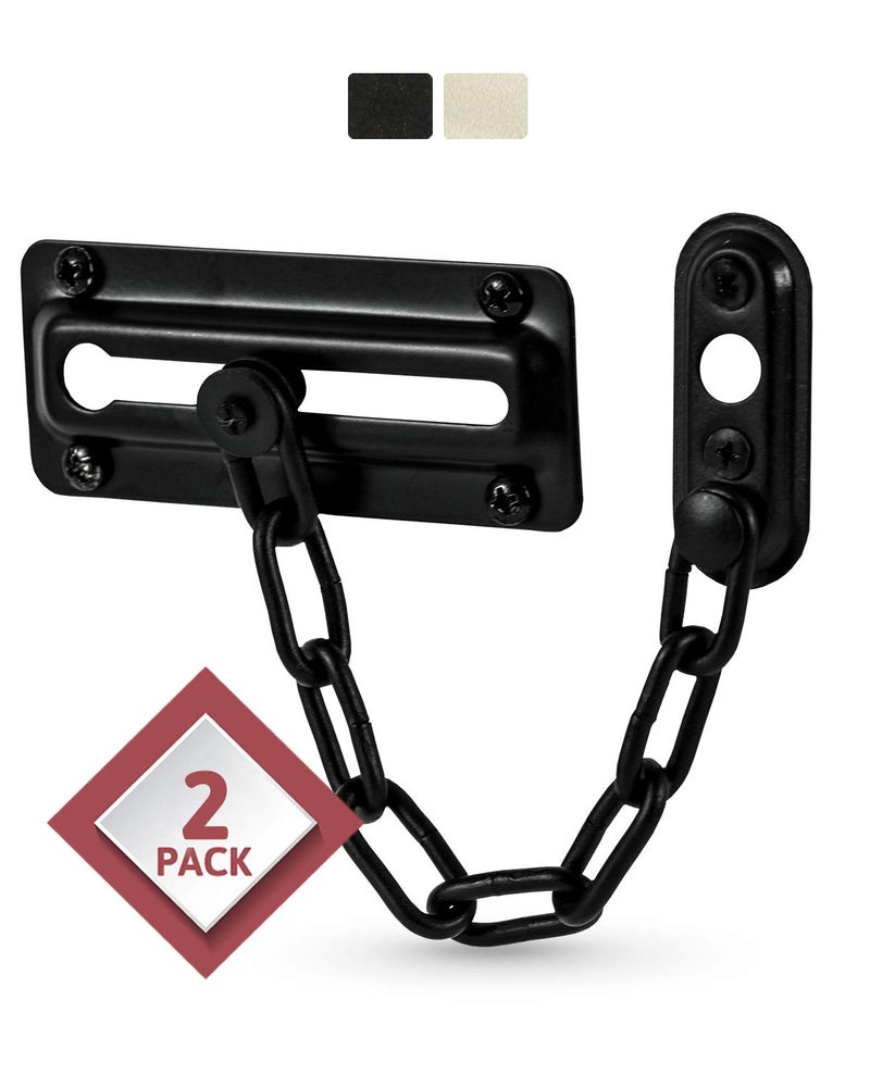 JD Jack N'Drill Jack N'Drill 2 Pack Door Chain Lock, 100% Child Proof Safety Chain Door Lock, Sturdy & Rust-Resistant Steel, Heavy Duty Chain Locks for Inside Door and Extra Front Door Lock (Black) - Image 1